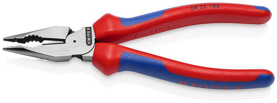 knipex 08 22 185 pointed combination pliers with multi-component sleeves black atramentized 185 mm