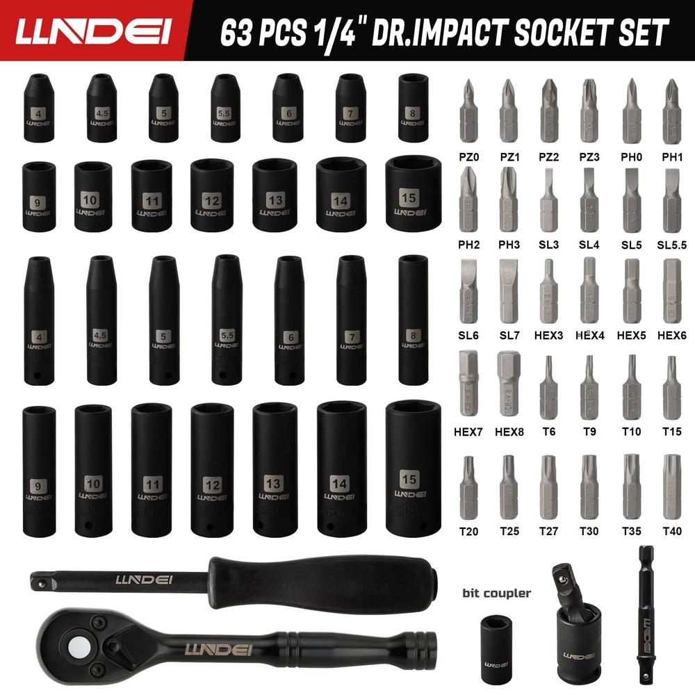 llndei 1/4" drive socket wrench set, 1/4-inch impact socket set metric ...