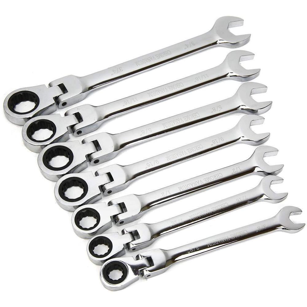 xtremepowerus 7-piece flex-head ratcheting combination wrench set, wrenches with 72-tooth, sae 3/8" to 3/4" set