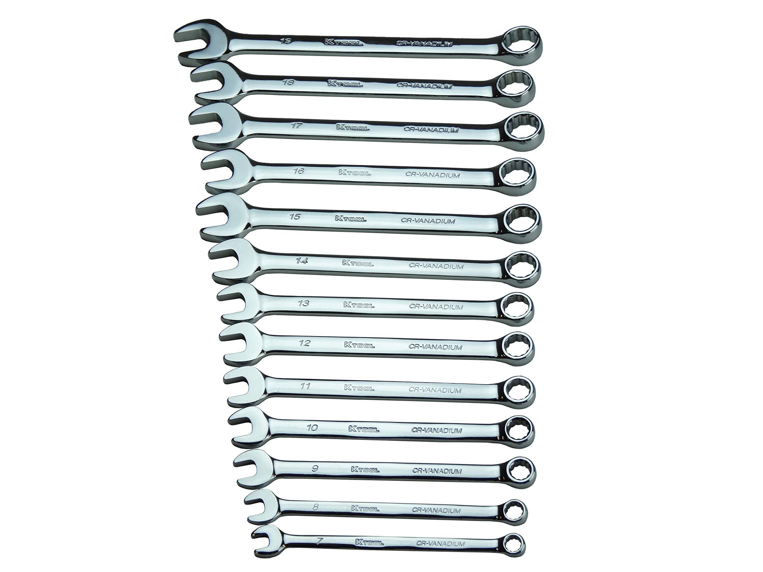 k tool international metric combination wrench set, 13-piece fully polished (7mm-19mm) kti41800