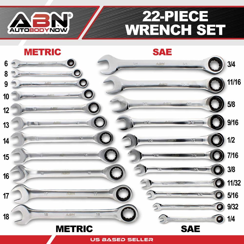 abn combo ratchet wrench set sae and metric sizes - 22 pc ratcheting ...