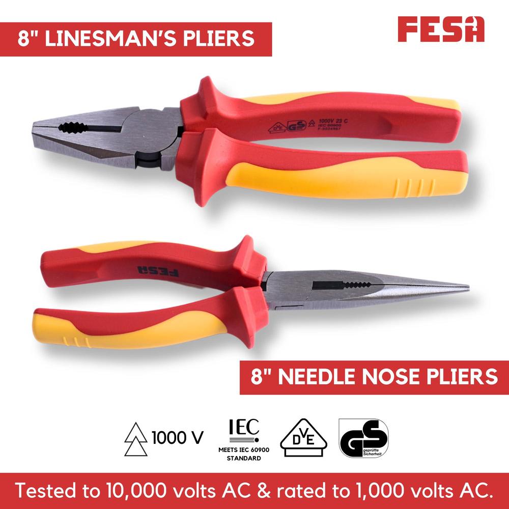 fesa electrician insulated pliers set - 1000v 5-piece professional electrician pliers set with chrome vanadium (cr-v) jaws & 