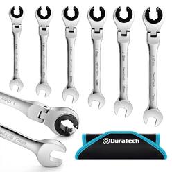 duratech 6-piece ratcheting wrench set with open flex-head, metric ratcheting tubing wrench set, 10-17mm, 72-tooth gear, cr-v
