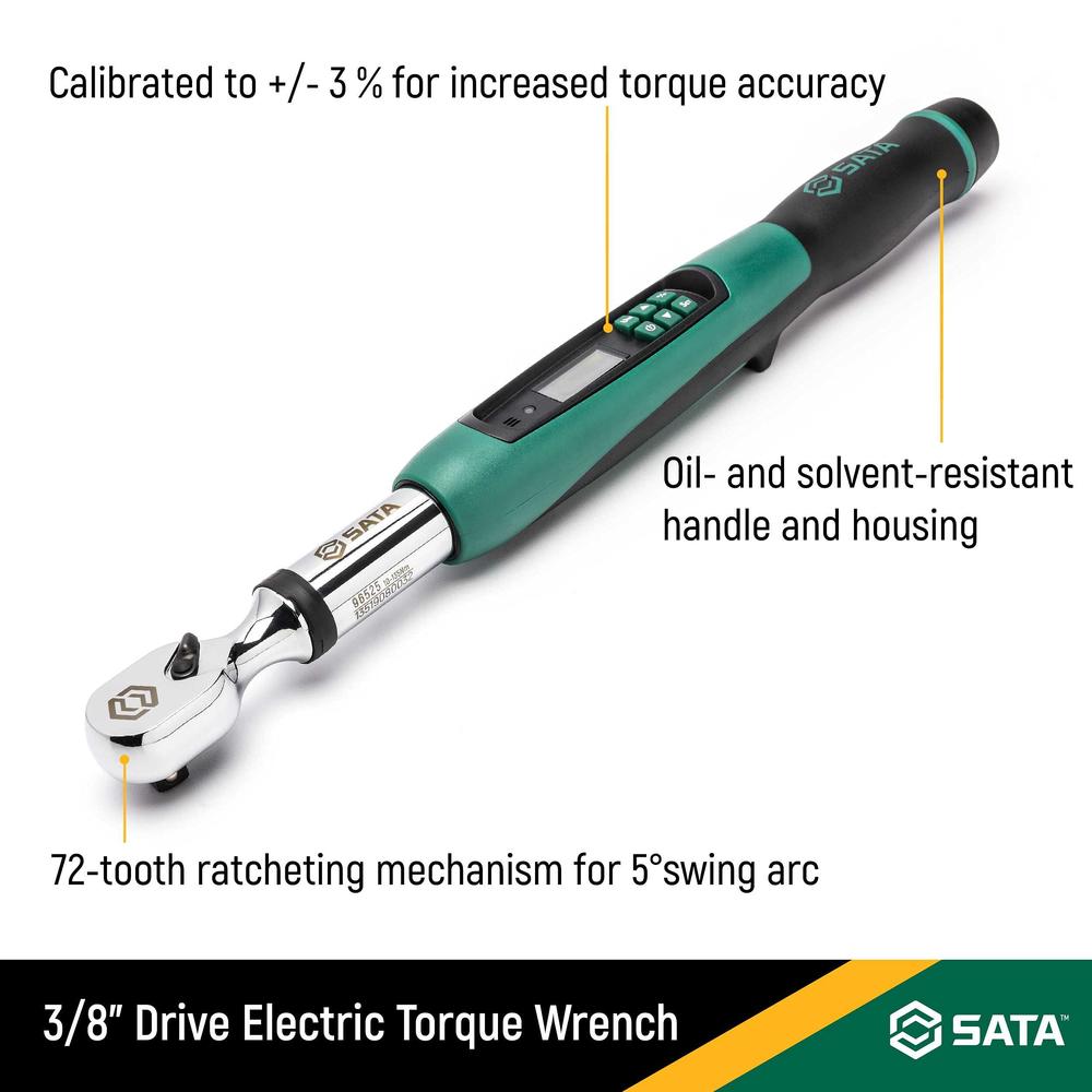 sata 3/8-inch drive electric torque wrench with dual material,7.4-99.6 ft lbs (10-135nm) - st96525