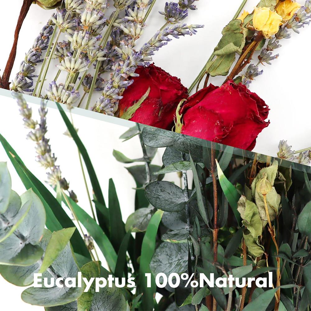 meltset m 120pcs mix dried eucalyptus, lavender & rose flower bundle for shower, natural real fresh eucalyptus leaves stem plant hangin