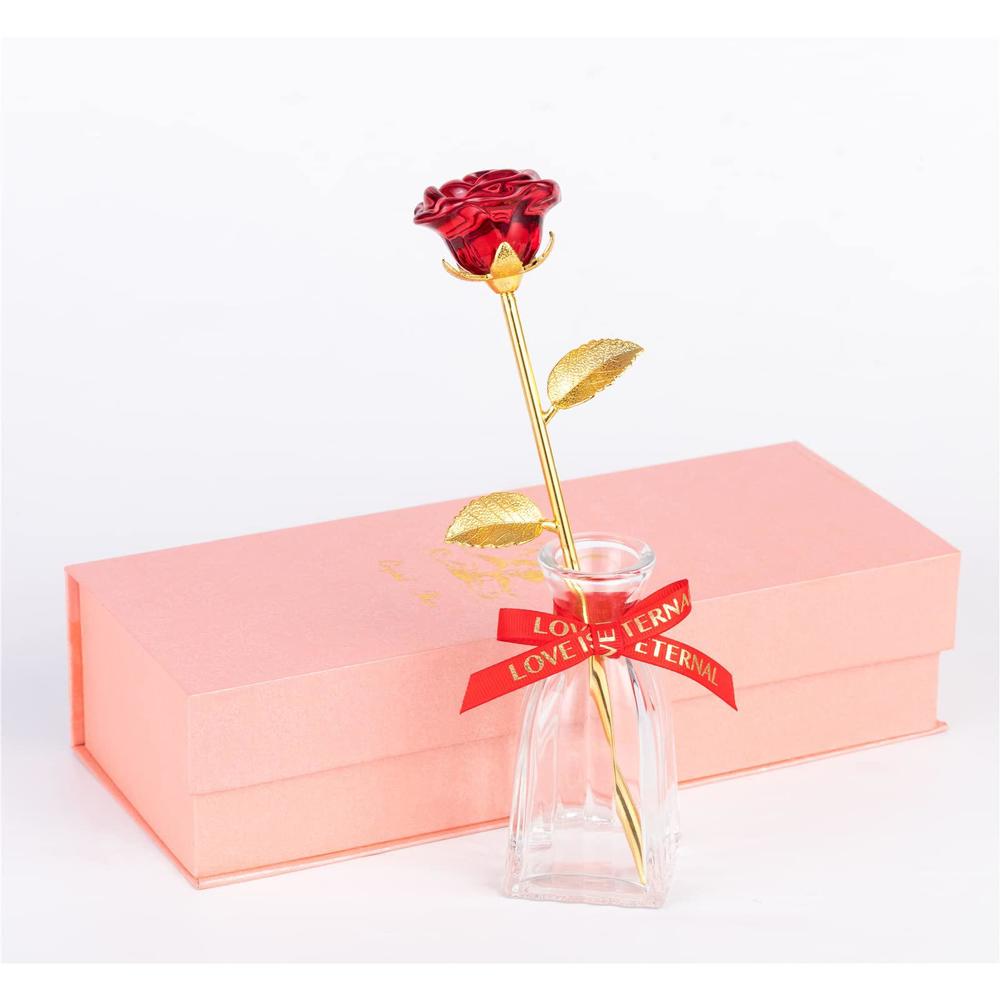 rozkvika crystal rose glass rose with glass vase in gift box artificial flowers crystal glass flowers eternal rose gift for mom wife o