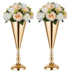 Lovecat 2 pcs tabletop decoration centerpiece, 14.4in metal wedding flowers small gold vase, christmas anniversary birthday party hom