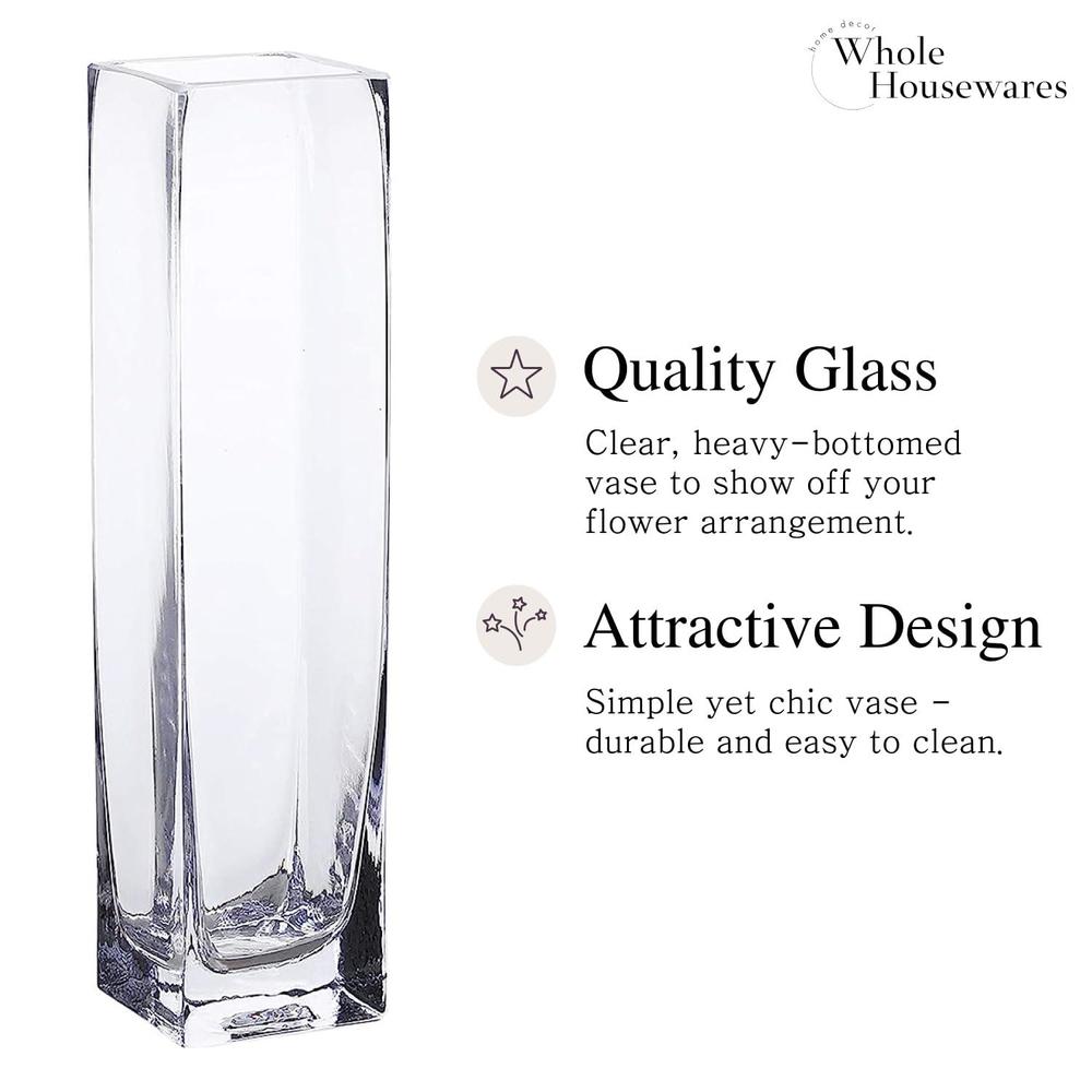 whole housewares clear glass vase | tall square block vase | centerpiece arrangement for wedding party event home office deco