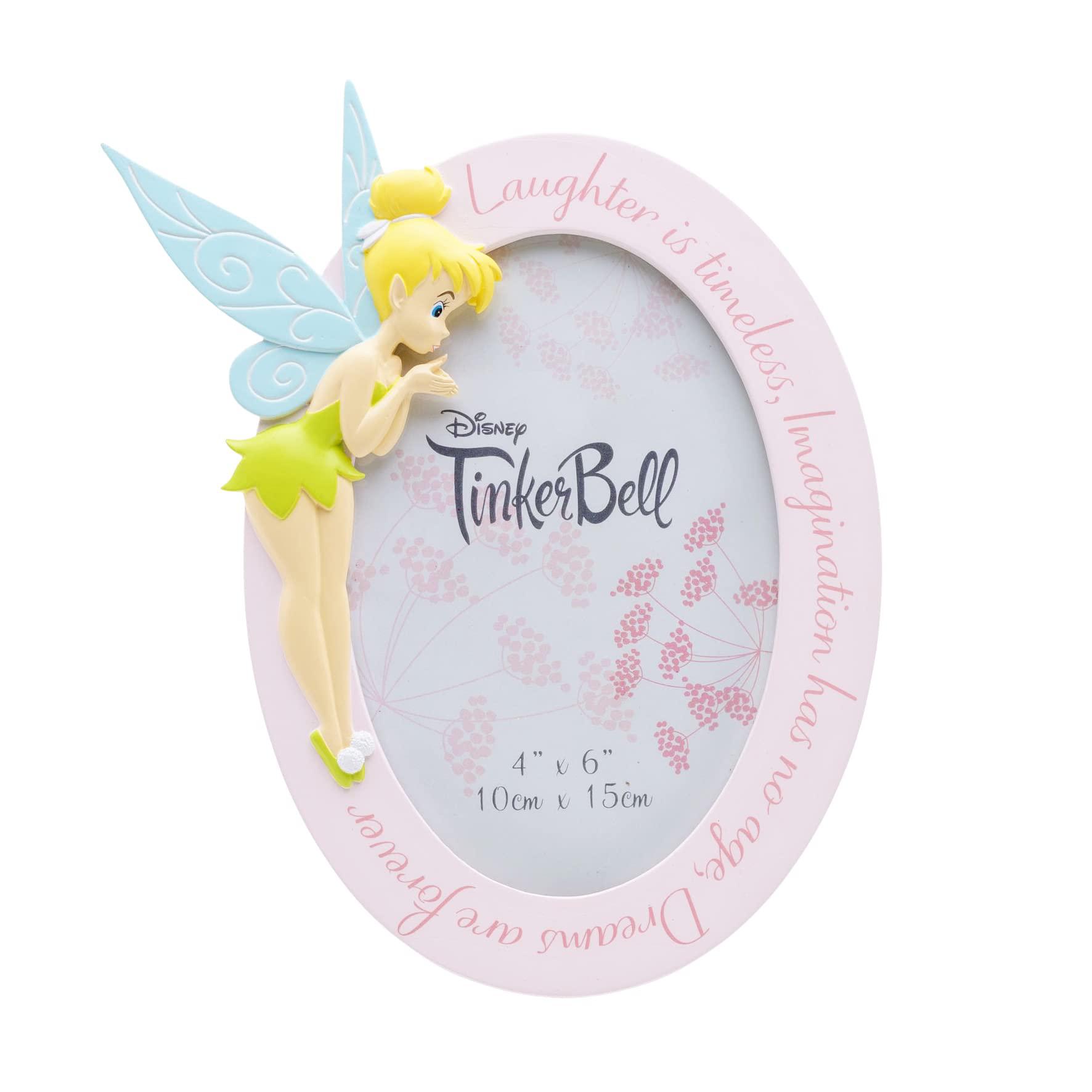 happy homewares peter pan tinkerbell pink resin oval photo frame 4" x 6" - a beautiful gift for a child's bedroom - officiall