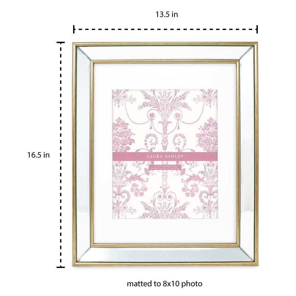 laura ashley 11x14 (matted 8x10) gold beveled mirror picture frame, classic mirrored frame with deep slanted angle, wall-moun