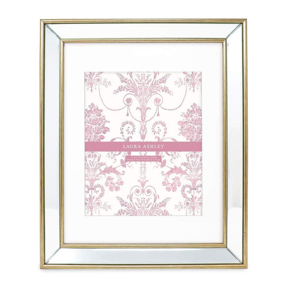 laura ashley 11x14 (matted 8x10) gold beveled mirror picture frame, classic mirrored frame with deep slanted angle, wall-moun
