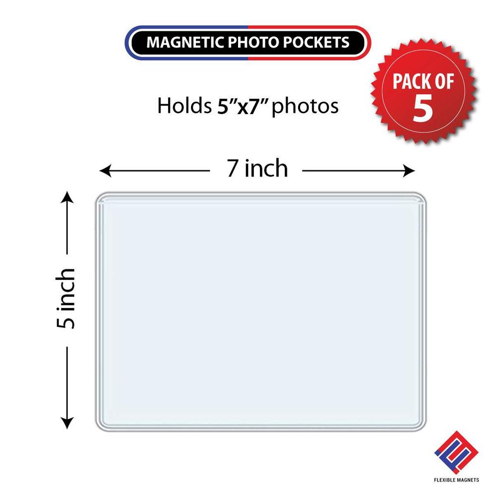 Flexible Magnets magnetic photo holders for refrigerator - magnetic photo picture frames - white magnetic photo pockets - holds 5x7 photos (5)