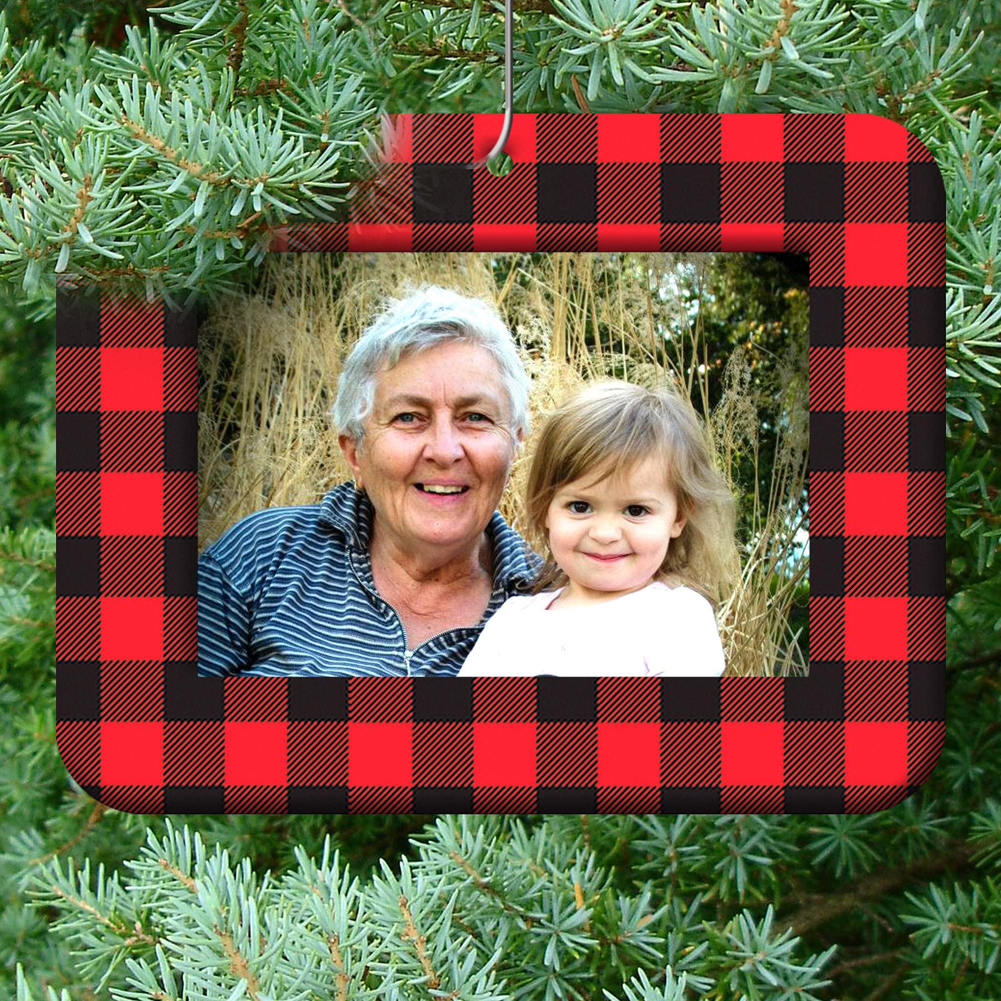 Expressly Yours! Photo Expressions the original mini photo christmas ornaments, magnetic easy-load rustic buffalo plaid picture frame ornament, includes photo p