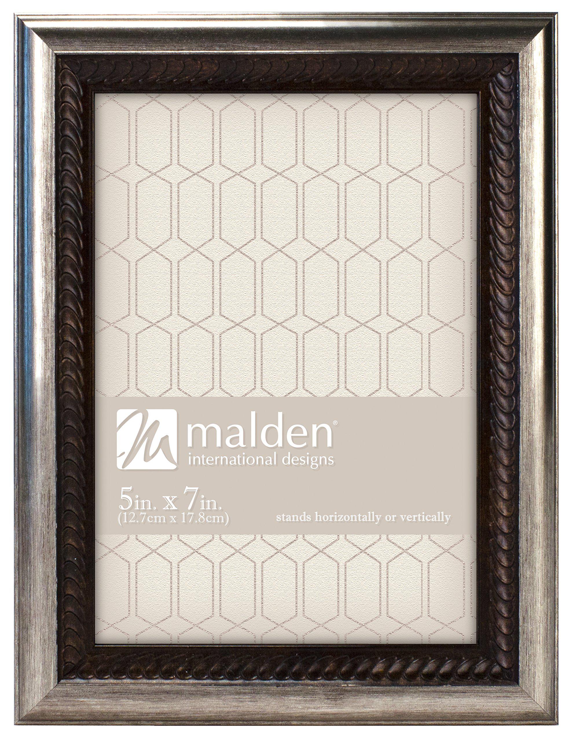 malden international designs classic mouldings brentwood bronze wave inner with outer picture frame, 5x7, silver