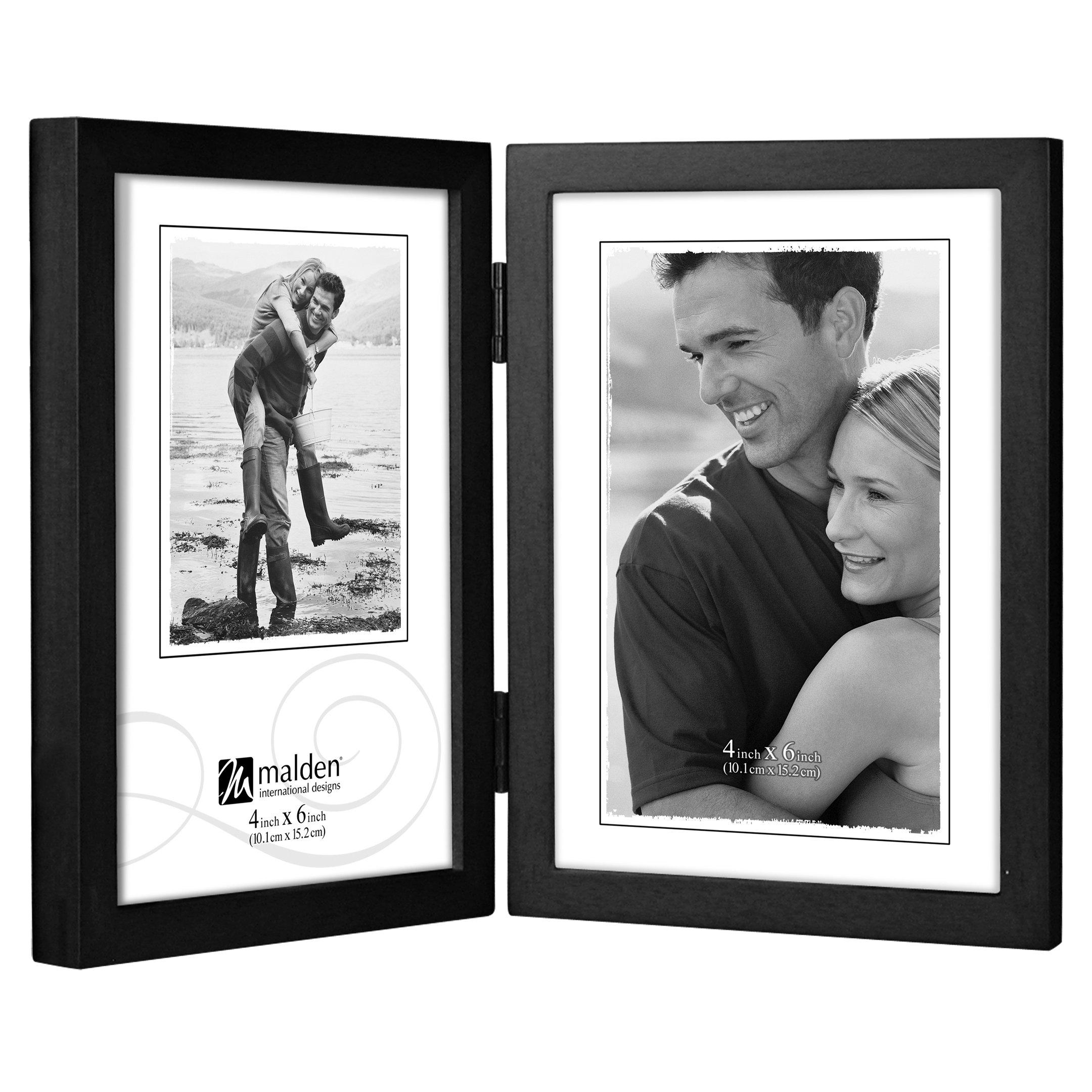 malden international designs black concept wood picture frame, double vertical, 2-4x6, black