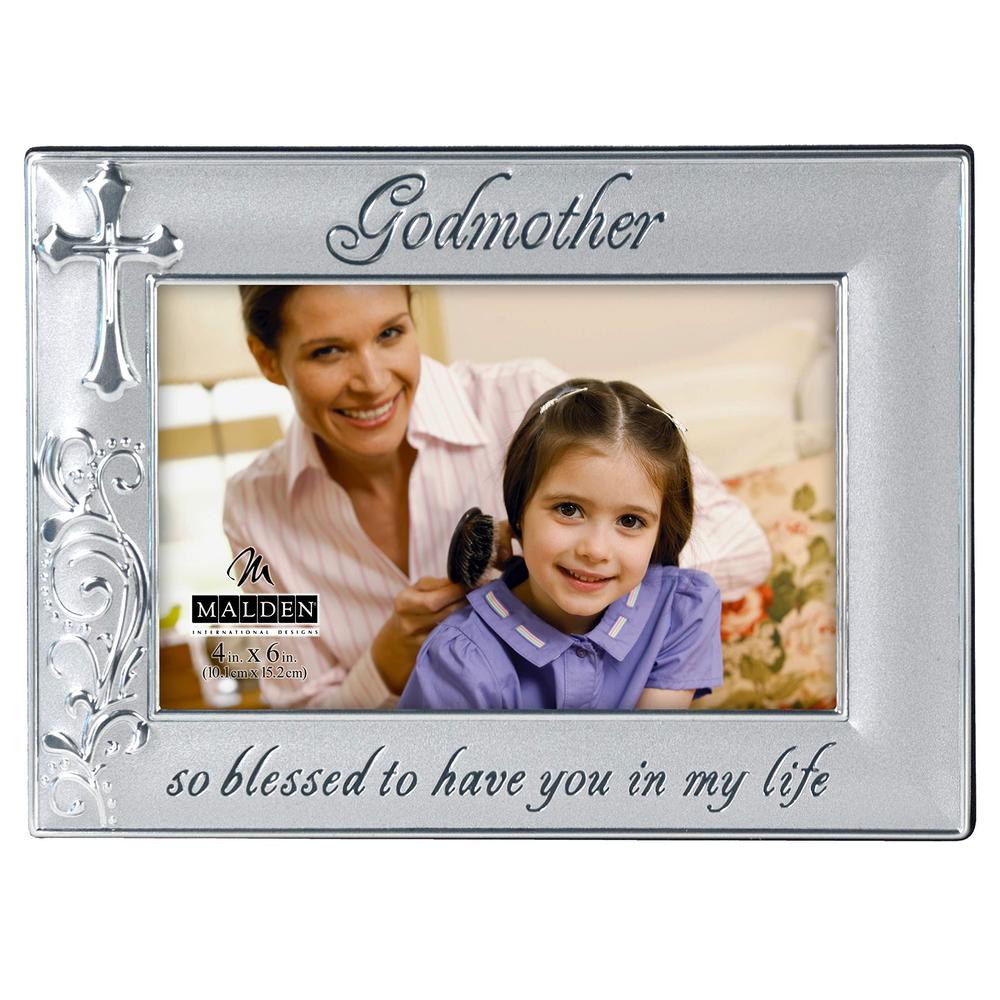malden international designs godmother with cross picture frame, 4x6, silver