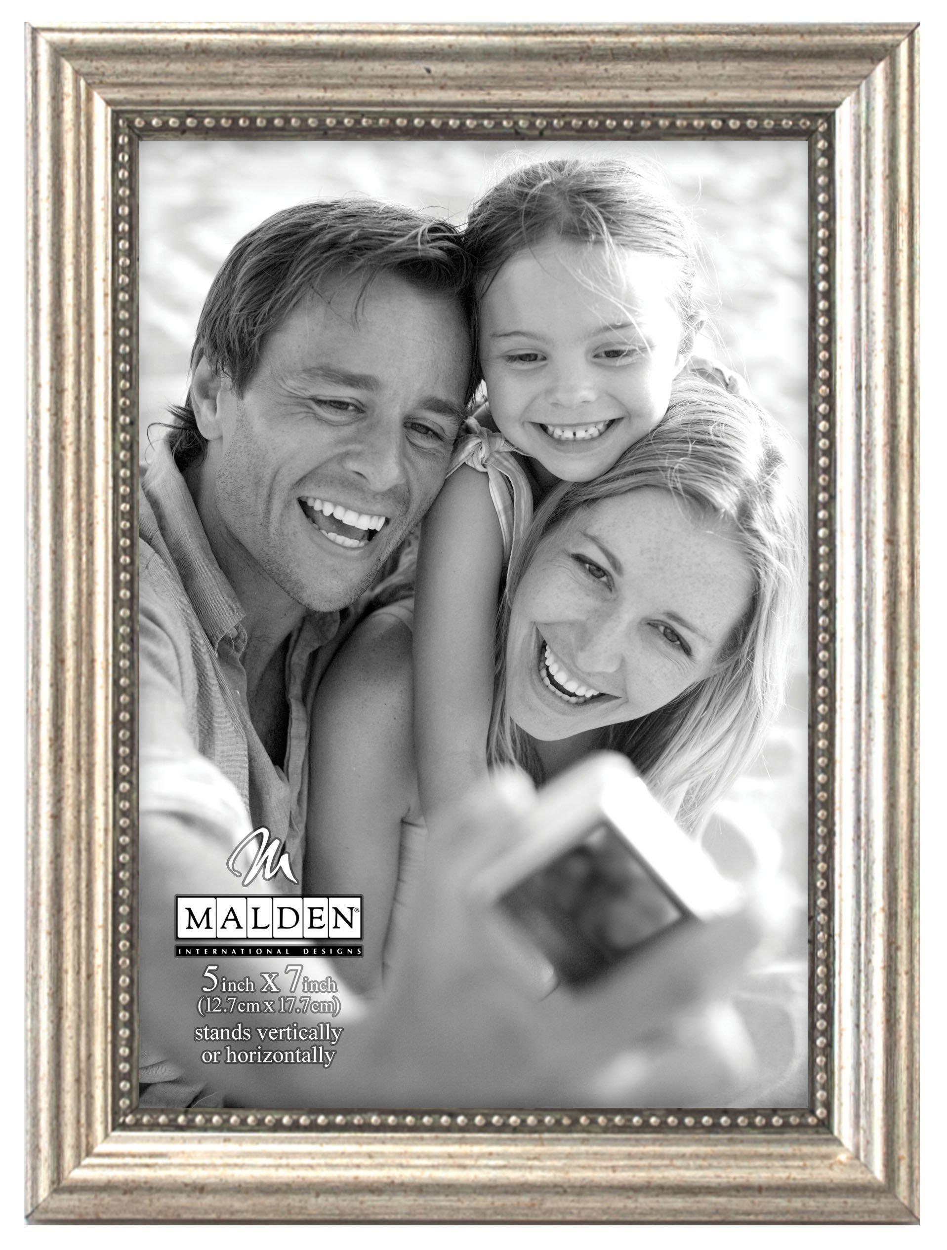 malden international designs classic wood picture frame, 5x7, silver