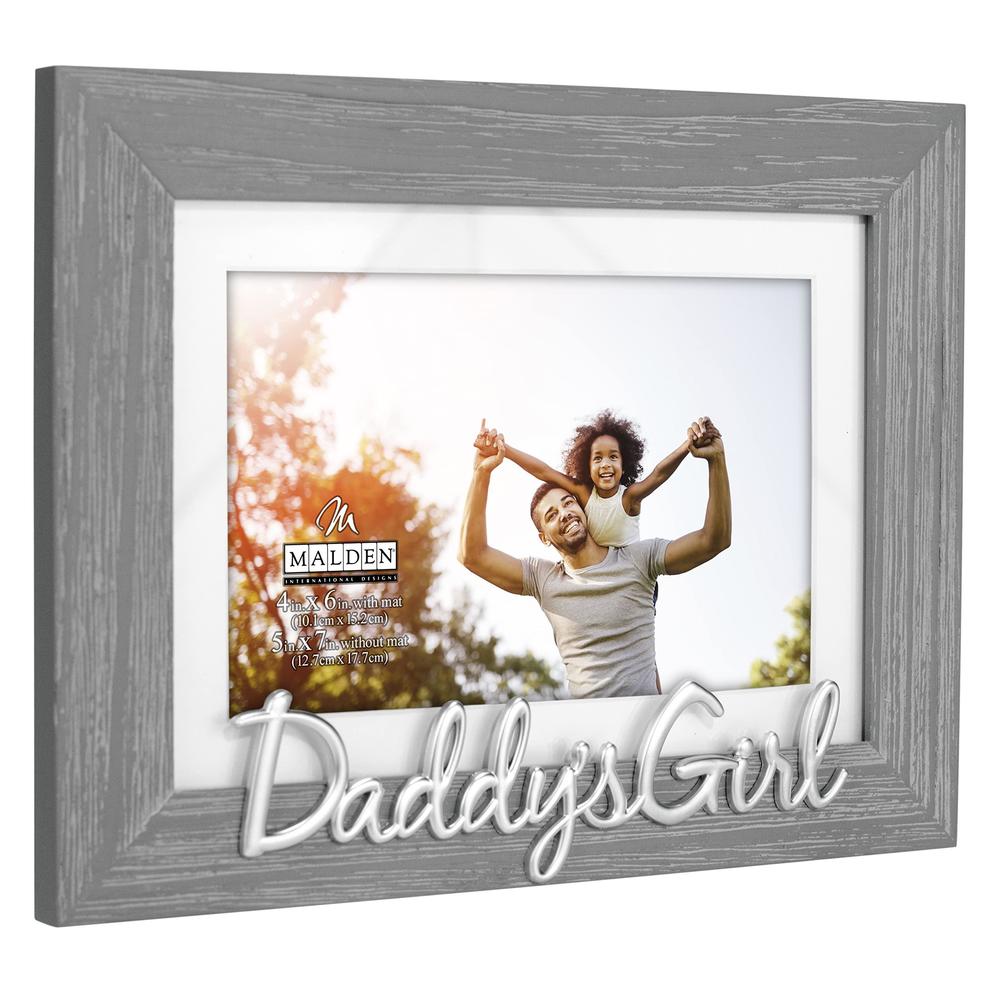 malden international designs 4x6 or 5x7 daddys girl distressed expressions picture frame silver finish daddy's girl word atta