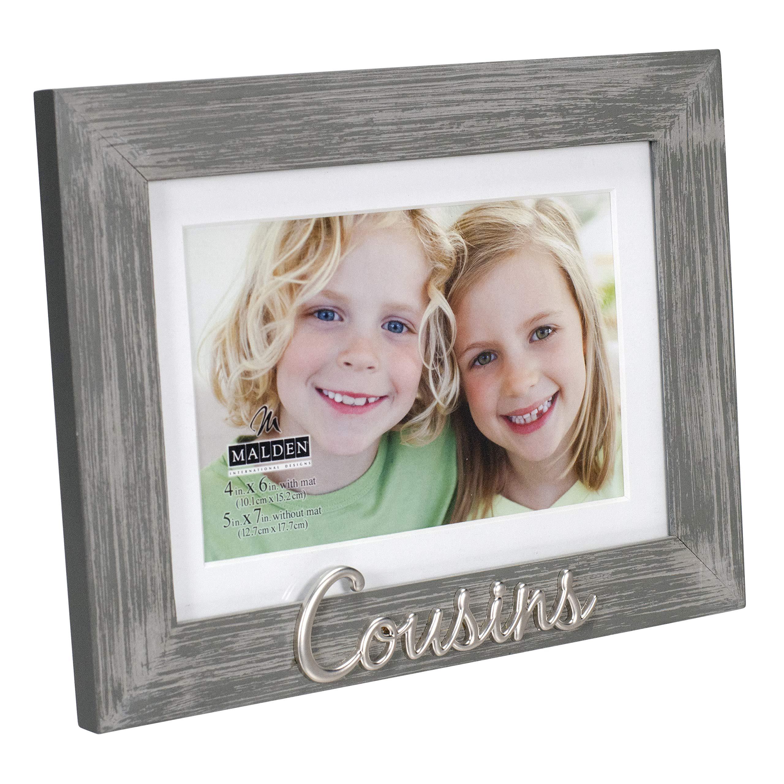 malden international designs 4x6 or 5x7 cousins distressed expressions picture frame silver finish cousins word attachment gr