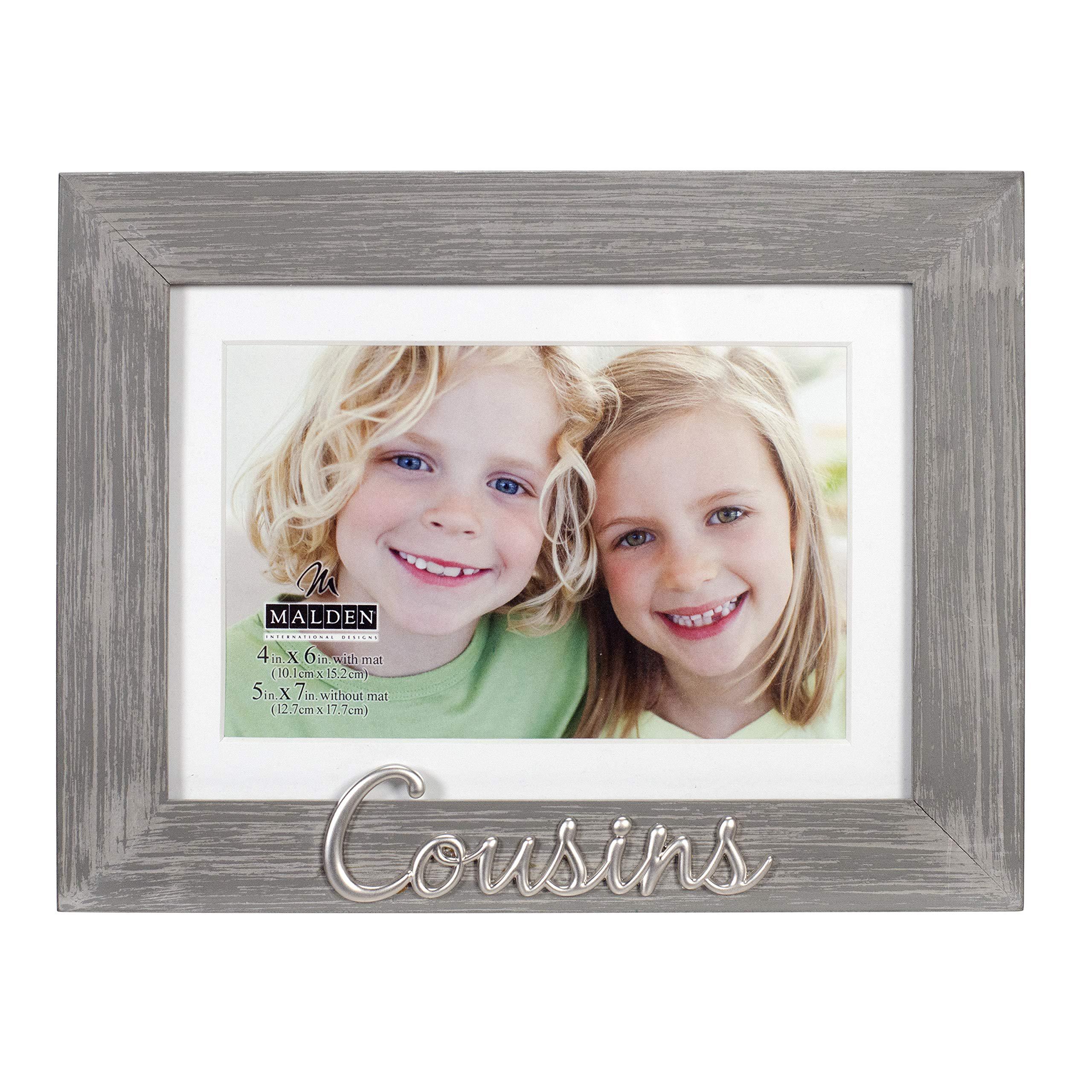malden international designs 4x6 or 5x7 cousins distressed expressions picture frame silver finish cousins word attachment gr