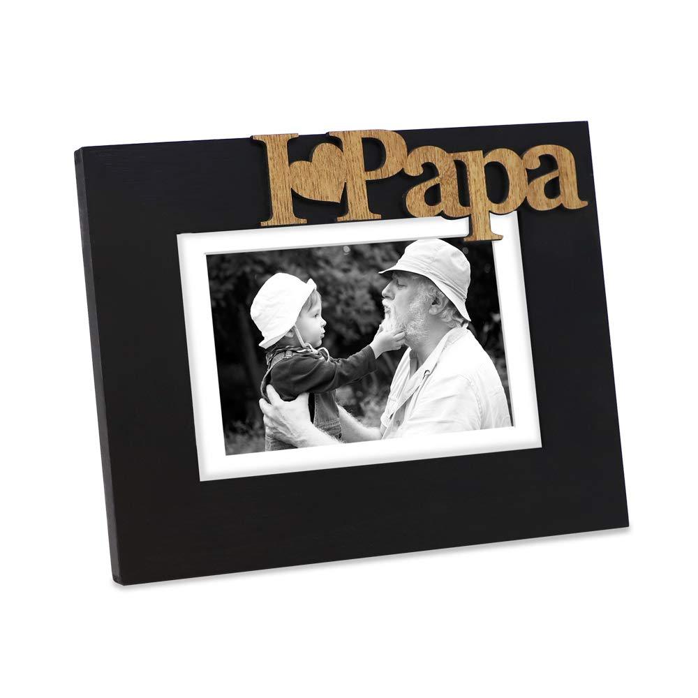 Isaac Jacobs International isaac jacobs black wood sentiments i love papa / i heart papa picture frame, 5x7 inch with mat, photo gift for papa, grandpa,