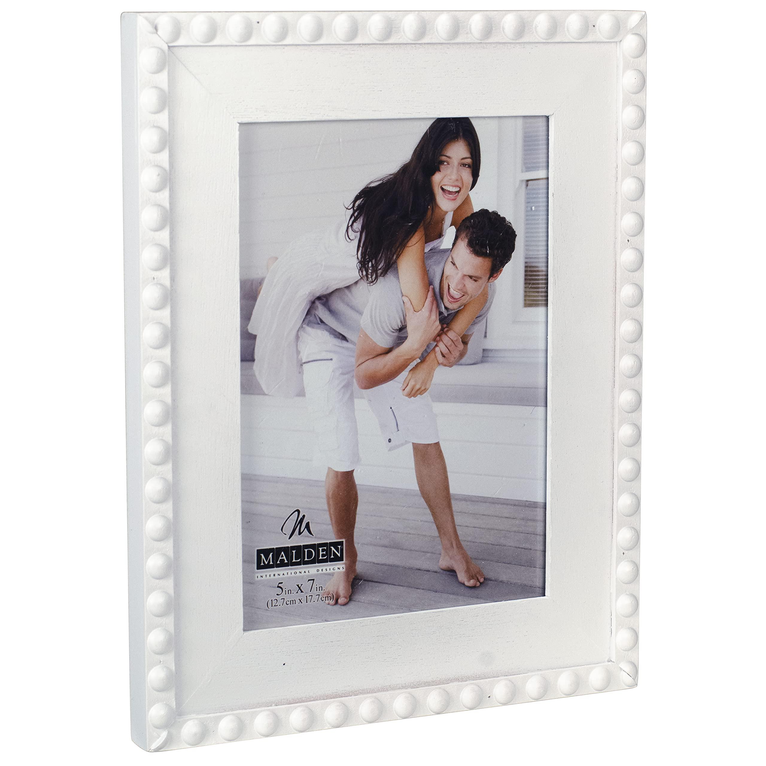 malden international designs 5x7 white bead with wood mat picture frame mdf wood standard photo frame, white (2388-57)