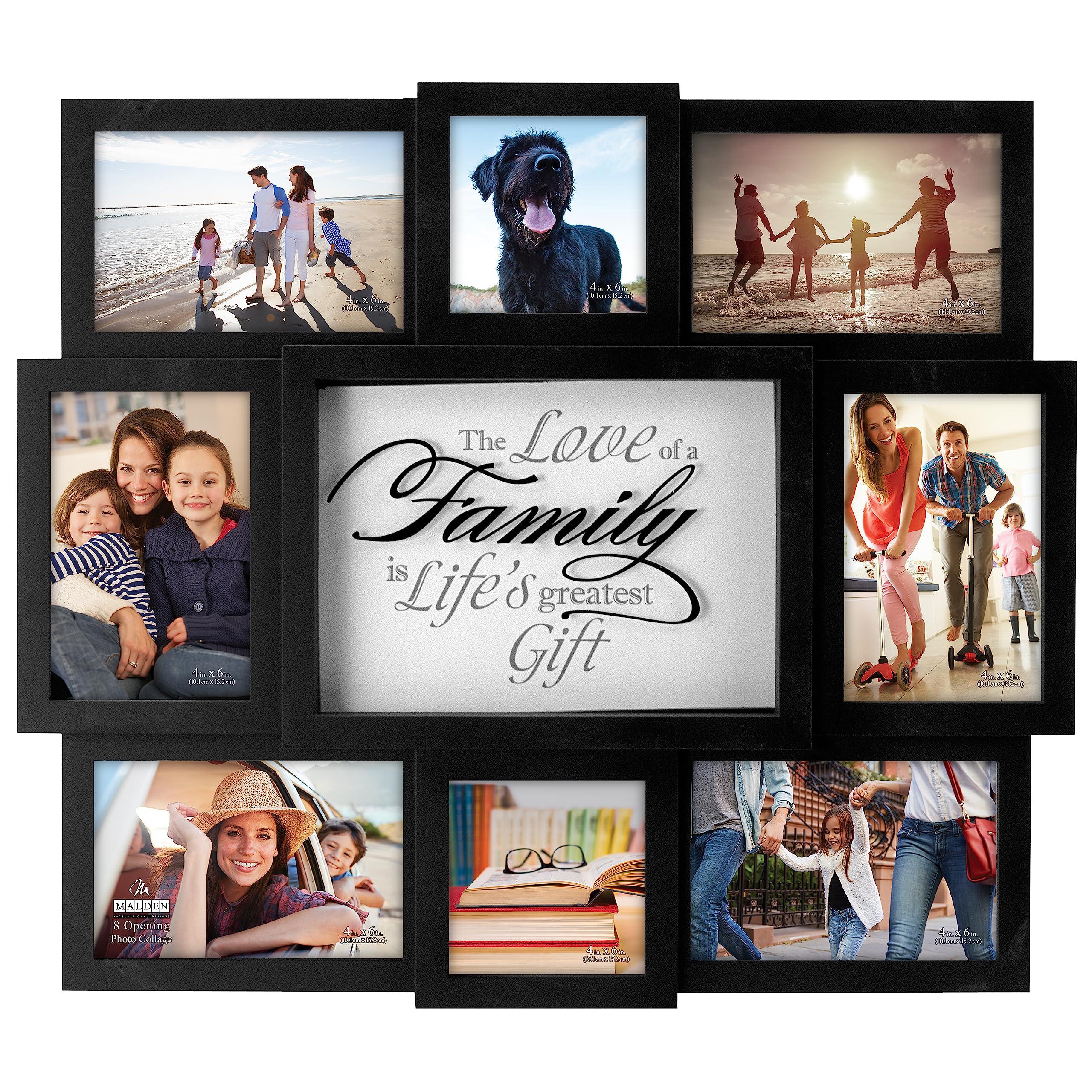 malden international designs the love of a family dimensional collage black picture frame, 8 option, 6-4x6 & 2-4x4, black (83