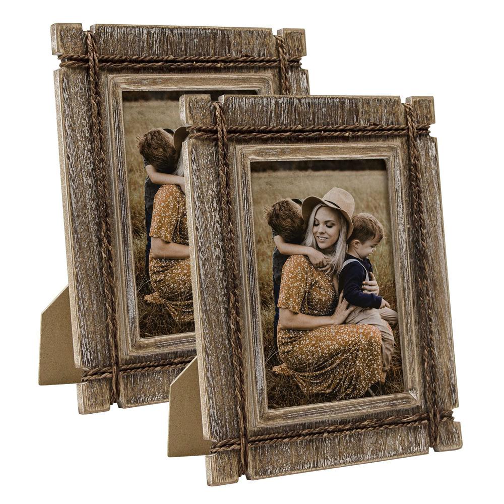 takfot rustic picture frames 5x7 wooden picture frame set of 2, barnwood distressed western photo frames with real glass & he