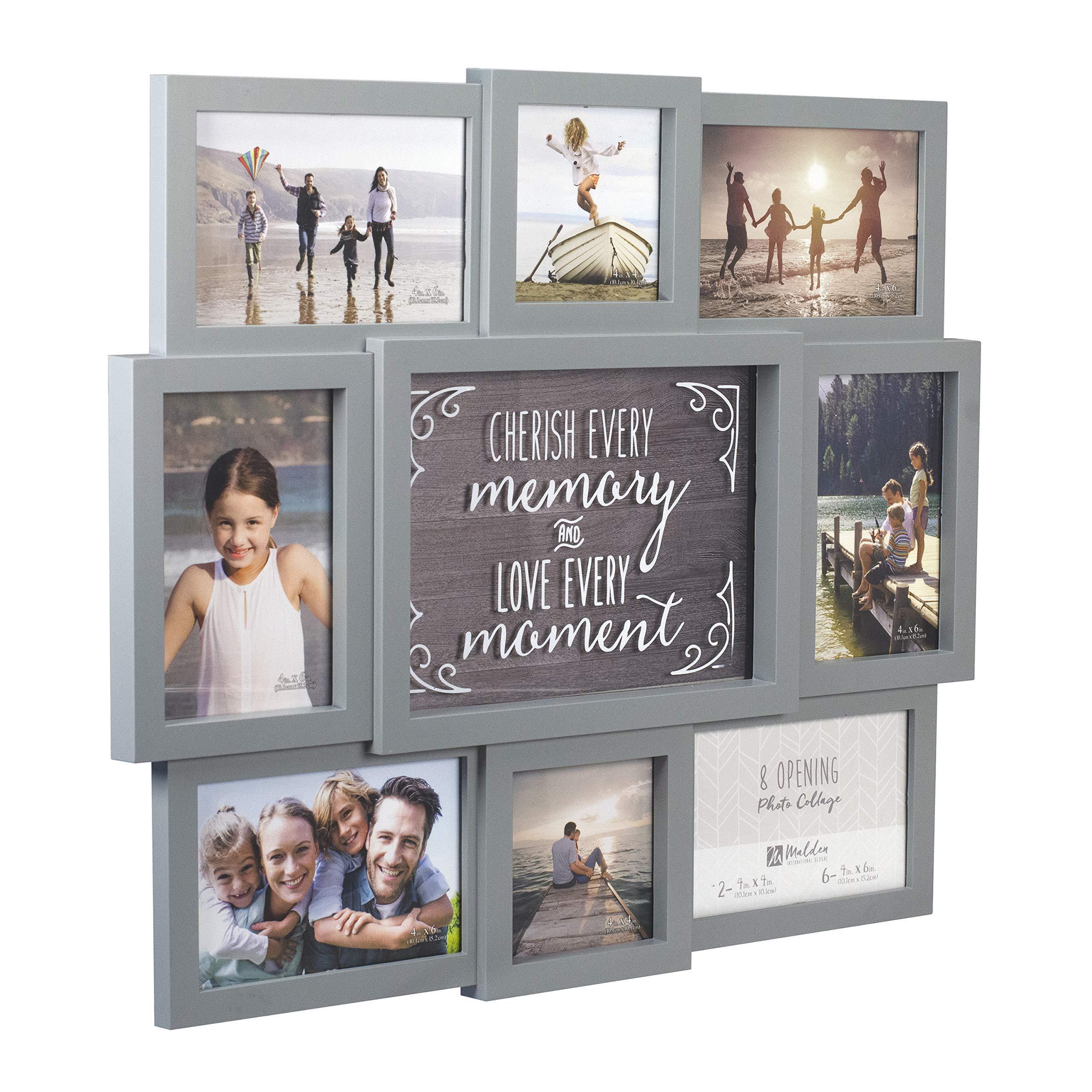 malden international designs gray cherish every moment 8-opening sentiment dimensional picture frame wall collage
