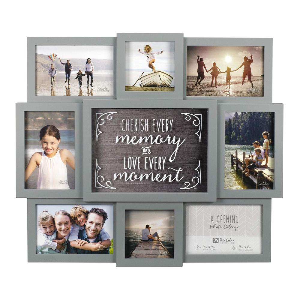 malden international designs gray cherish every moment 8-opening sentiment dimensional picture frame wall collage