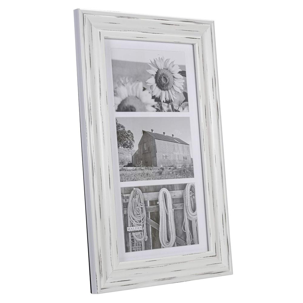malden international designs whitman white wash matted 3 opening collage wood picture frame, 5 by 7-inch
