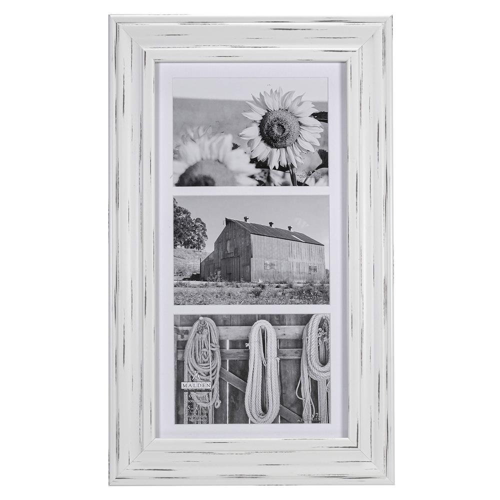 malden international designs whitman white wash matted 3 opening collage wood picture frame, 5 by 7-inch