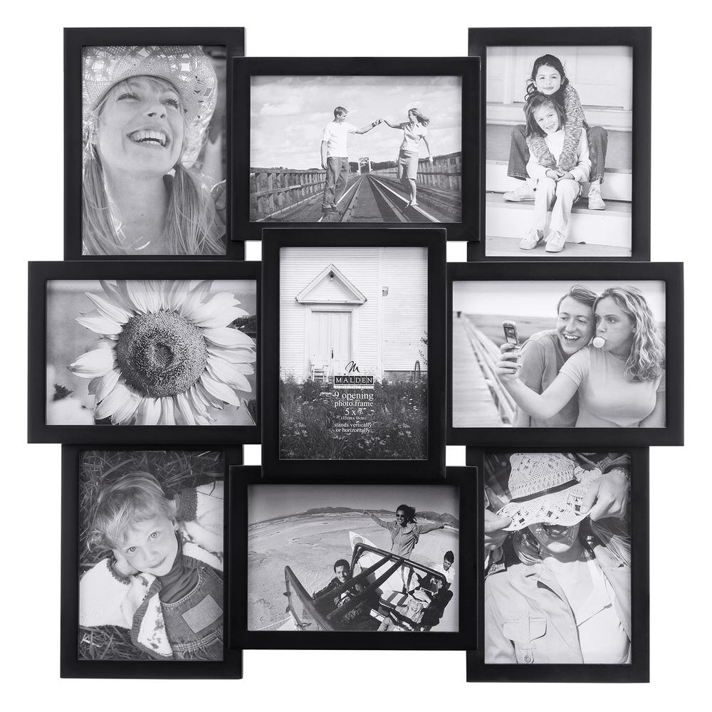 malden international designs crossroads puzzle collage picture frame, 9 option, 9-5x7, black - 2119-957