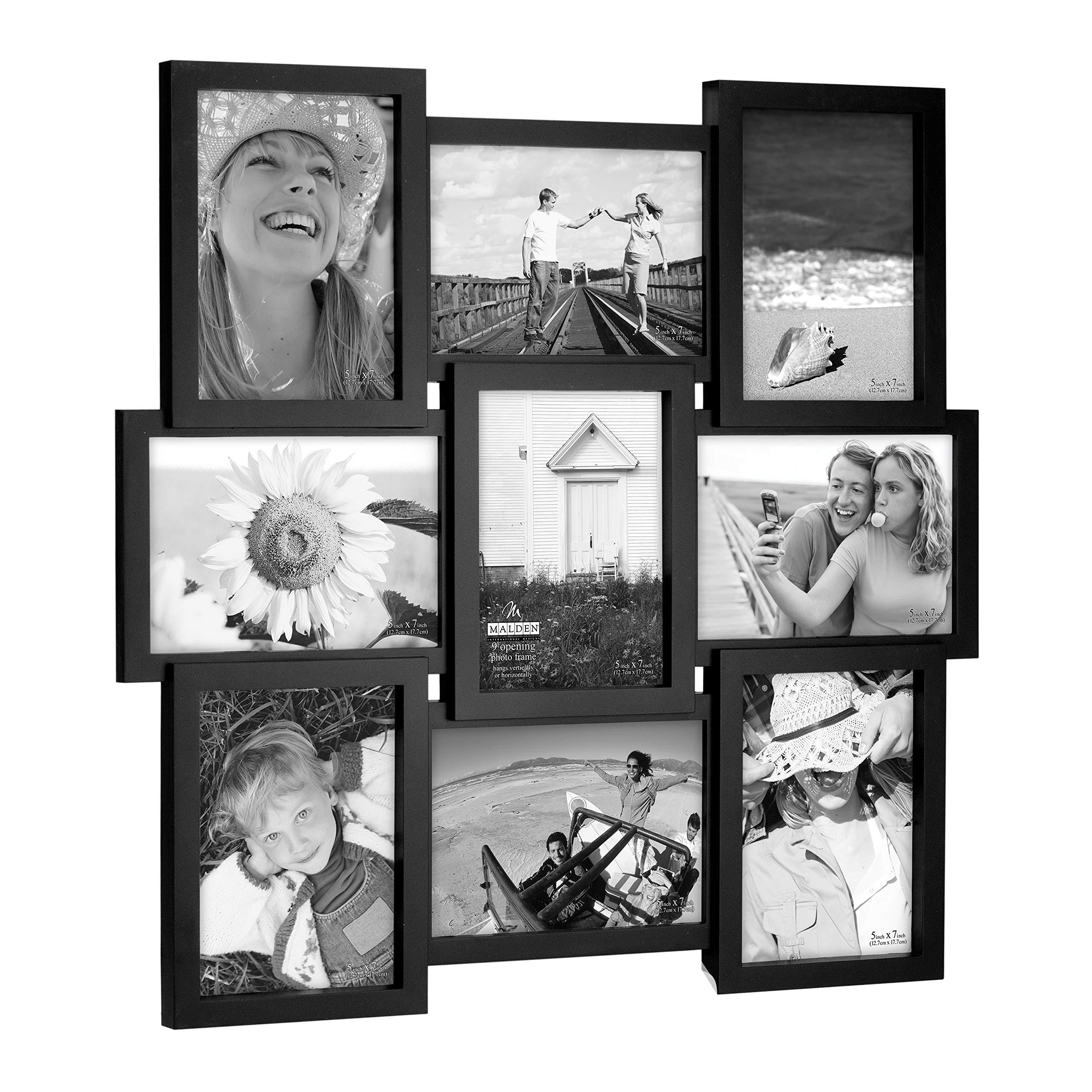 malden international designs 5 x 7 9-opening dimensional collage photo wall frame, black