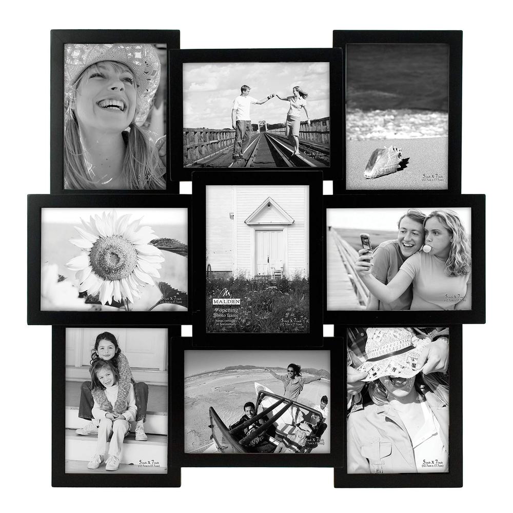 malden international designs 5 x 7 9-opening dimensional collage photo wall frame, black