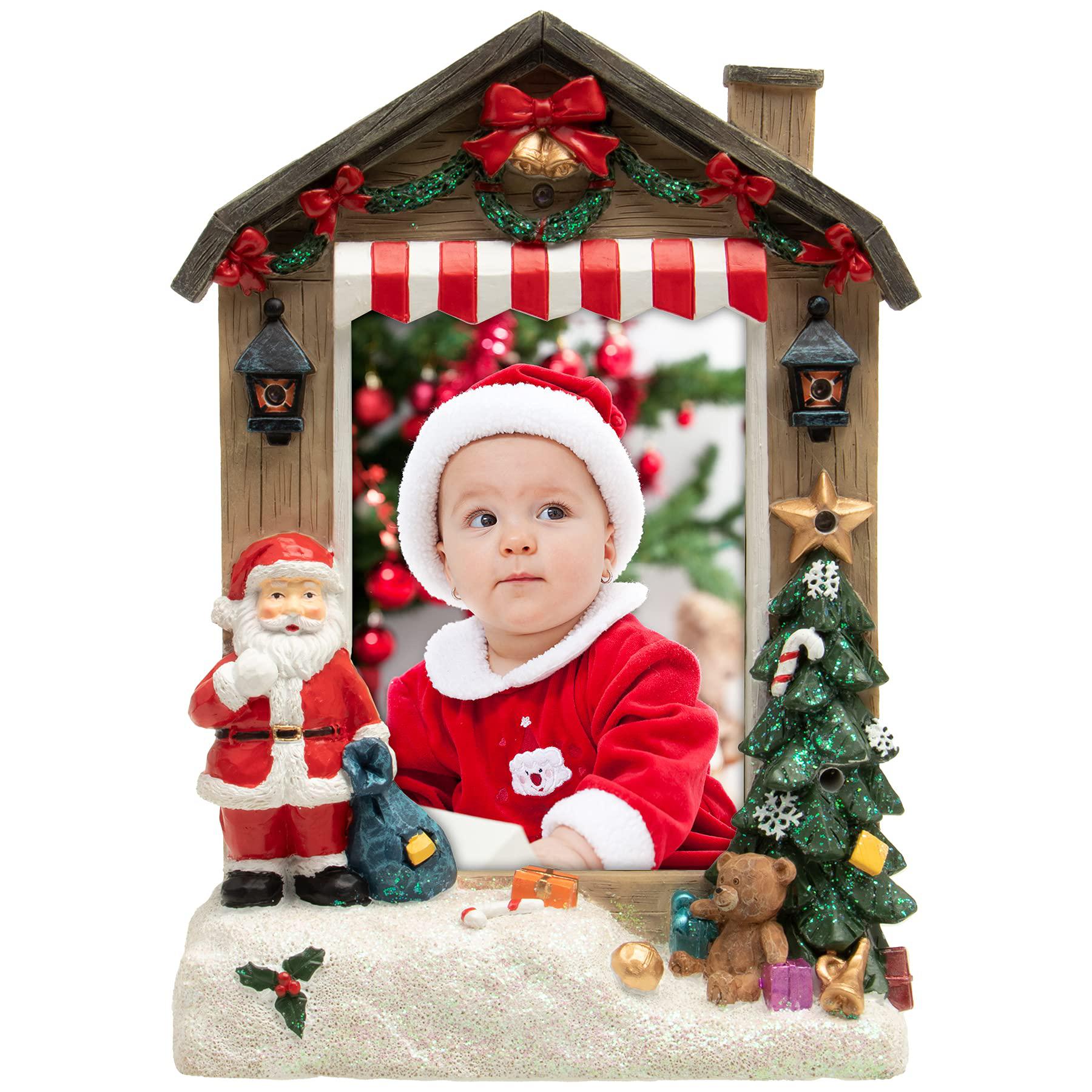 fine photo gifts 4" x 6" light up santa claus christmas resin picture frame
