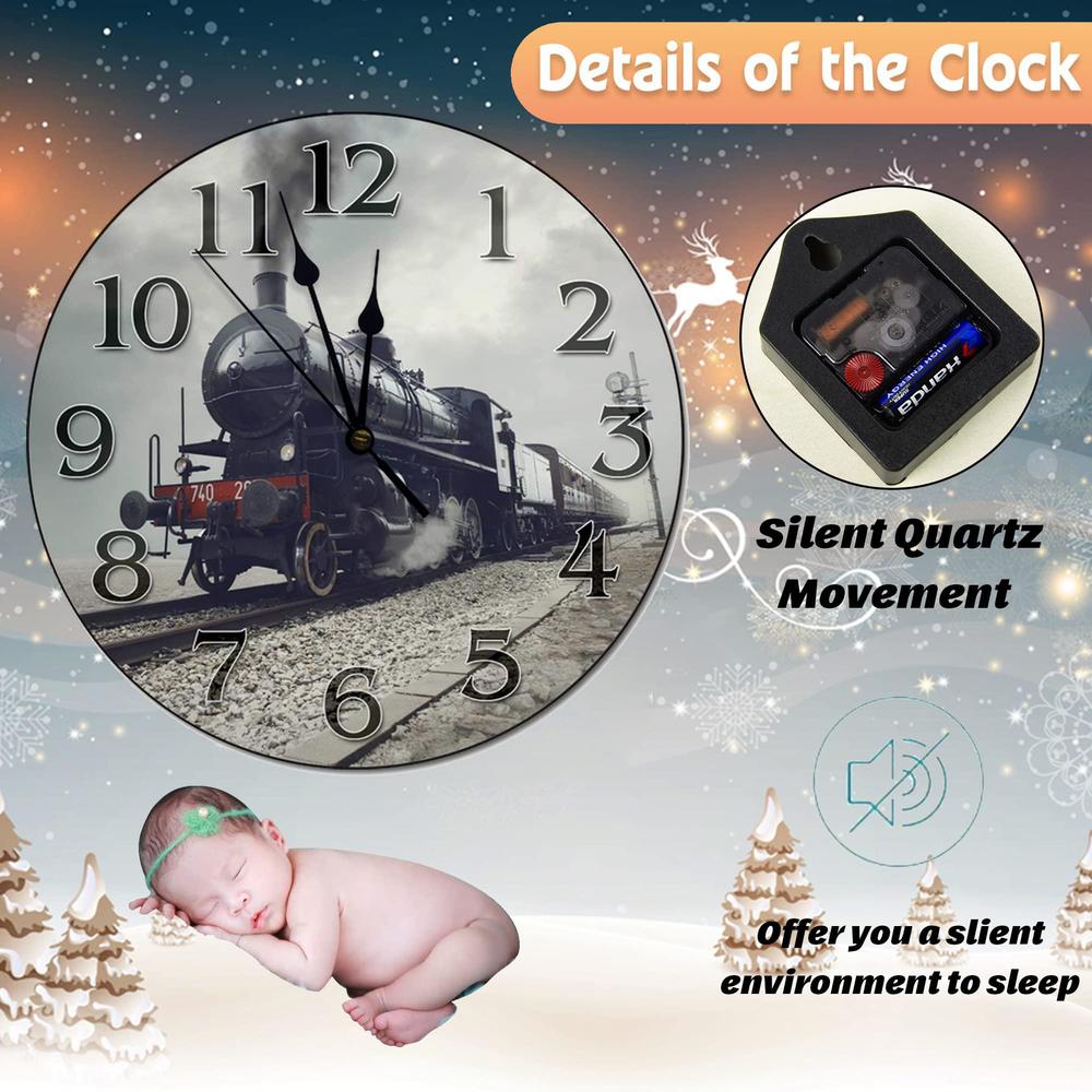 godblessign old train clock living room clock 10 inch wall clock silent non-ticking wooden wall clocks battery operated farmh