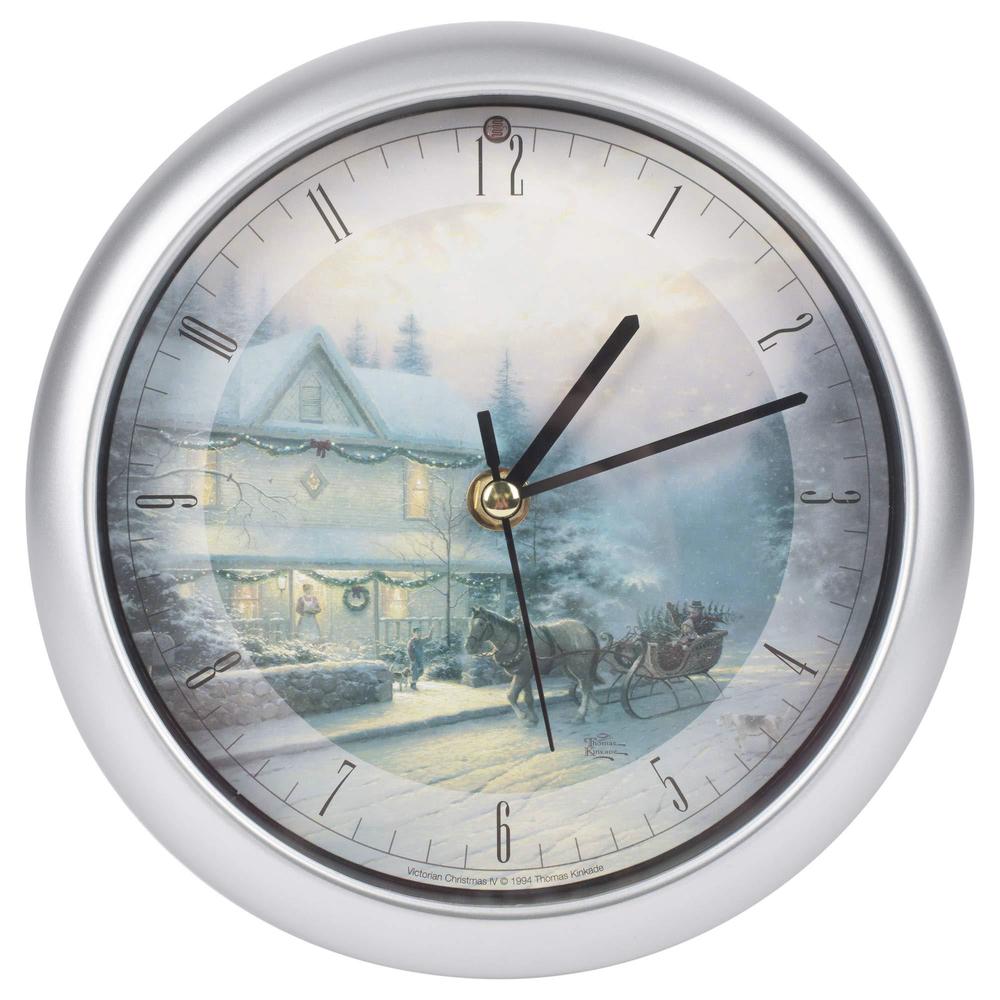 mark feldstein & associates thomas kinkade victorian iv silver tone 8 x 8 christmas wall clock