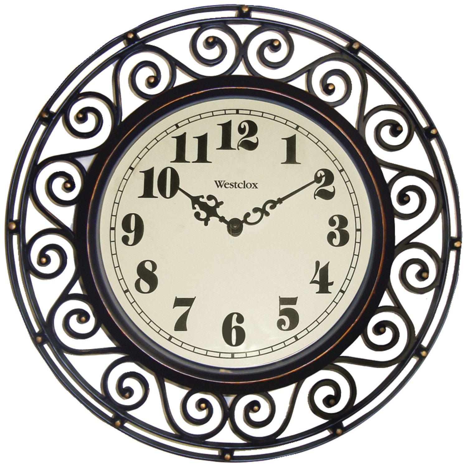 westclox, bronze 32021 round filigree rubbed clock, 12-inch