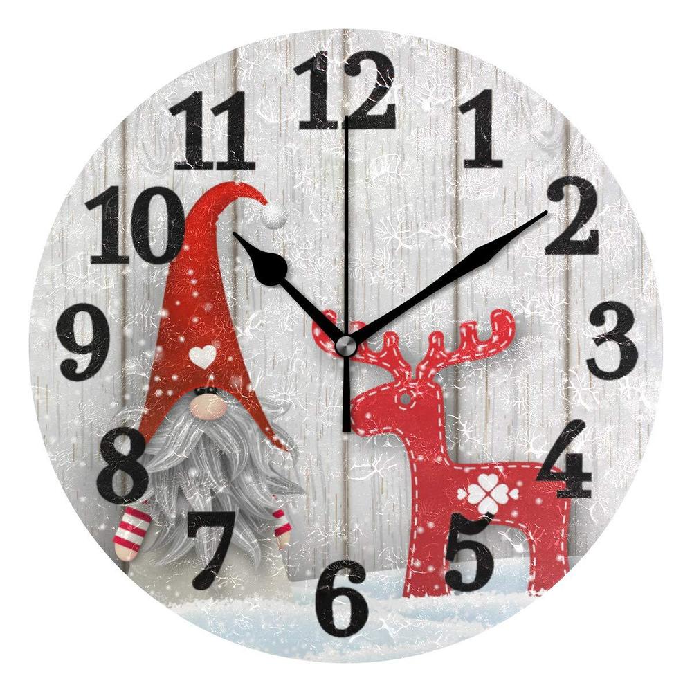 ahomy wall clock silent non ticking christmas gnome wooden winter snowflake 10 inch quality quartz battery operated round eas