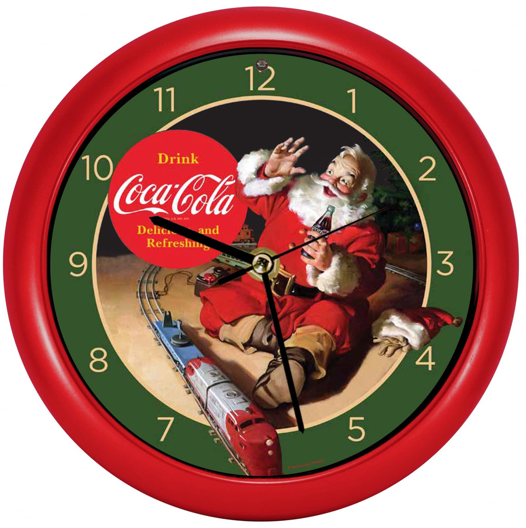 Mark Feldstein & Associates coca cola 90th anniversary santa and train christmas carol sound clock, 8 inch