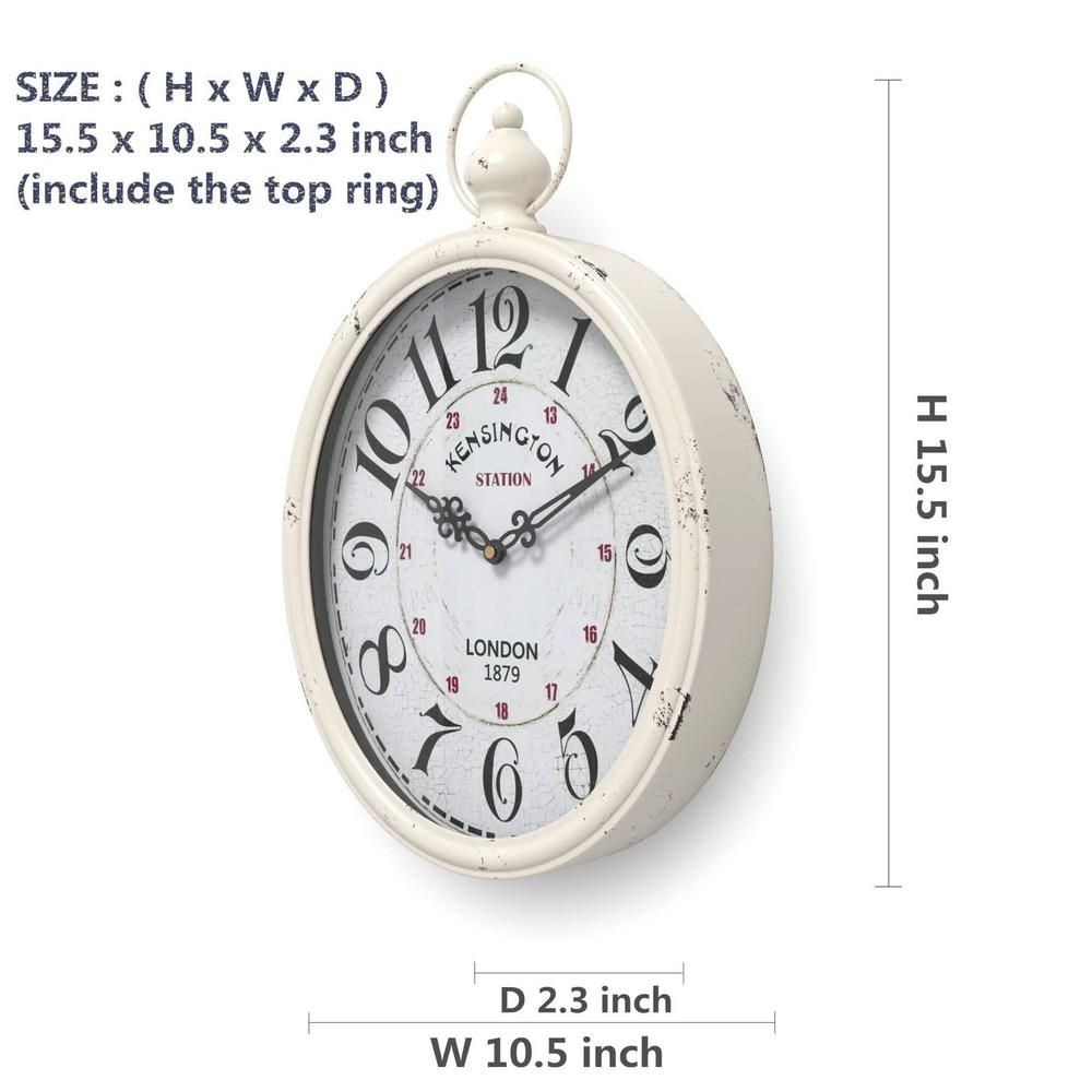 menterry oval retro wall clock, rustic vintage style, white antique ...