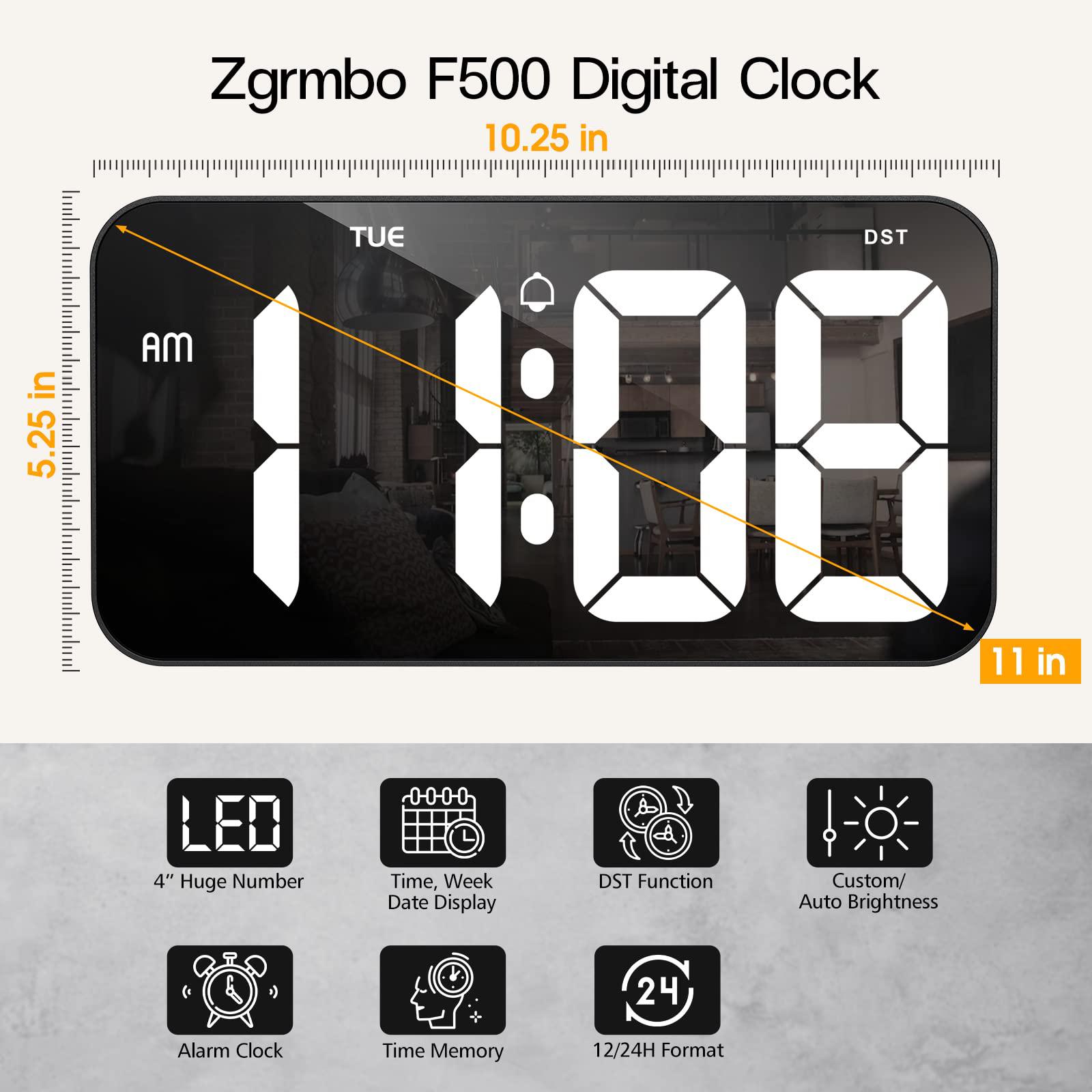 zgrmbo large digital wall clock with 4" huge clear digits - digital clock for wall with daylight saving time, auto-dimming, w