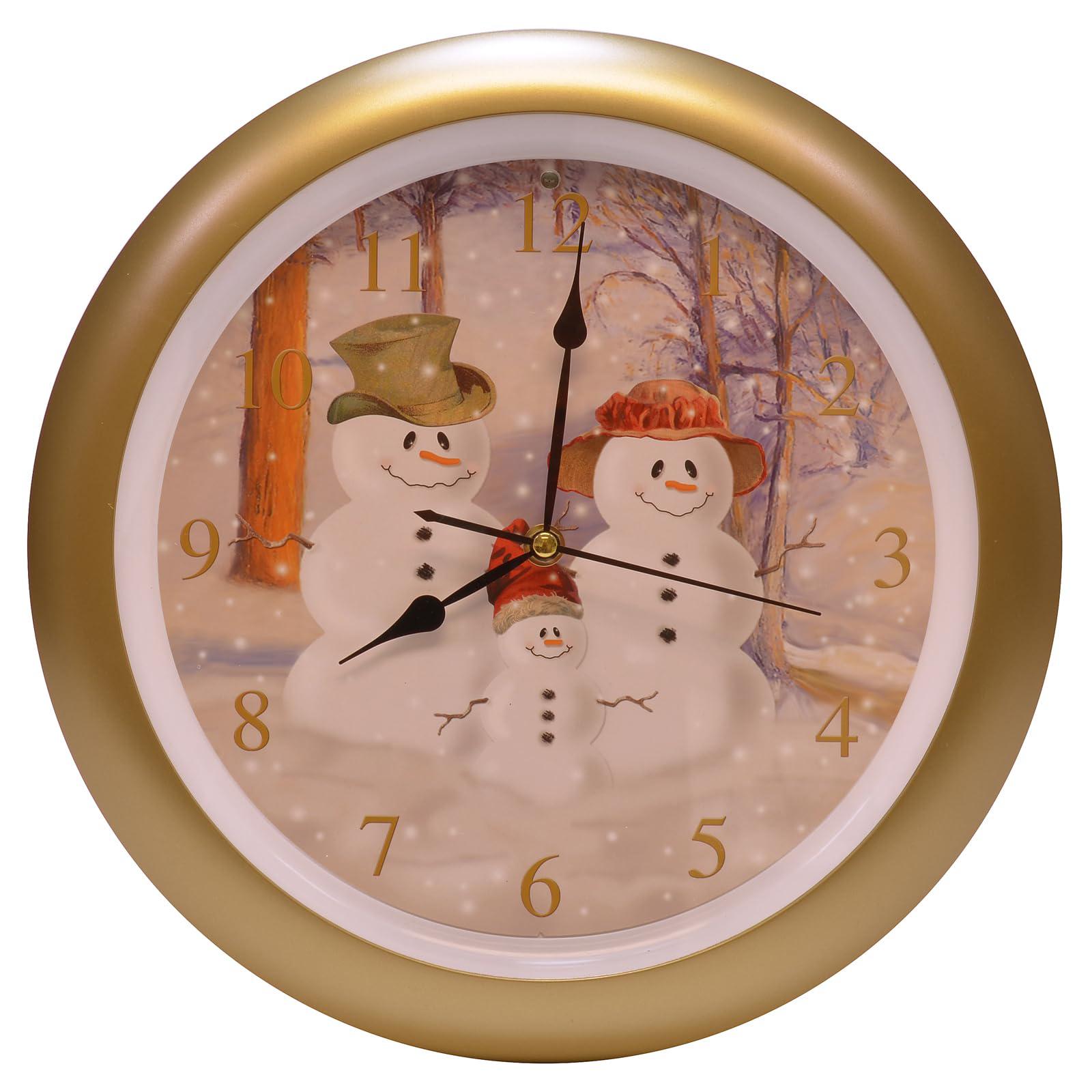 mark feldstein & associates snow family christmas carol holiday sound clock, 13 inch, gold