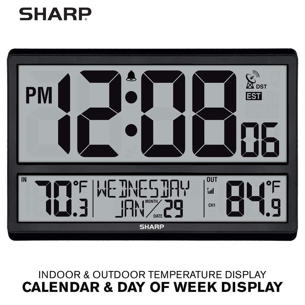 sharp atomic clock - never needs setting! -easy to read numbers - indoor/outdoor temperature, wireless outdoor sensor - batte