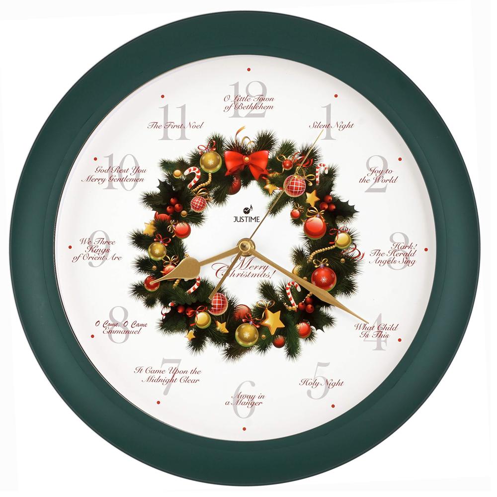justime 14-inch 12 song of carols of christmas wreath melody wall clock christmas musical clock chime wall clock in wall chri