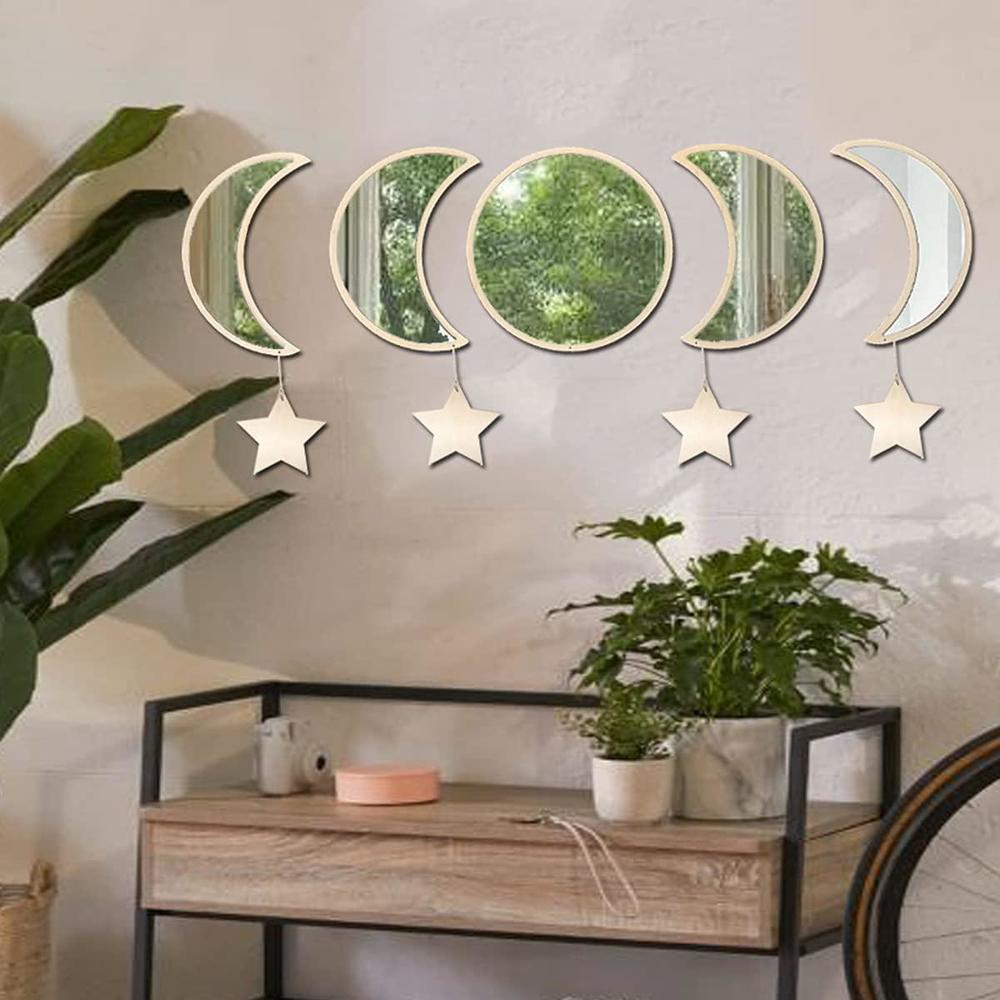 aiewev moon phase mirror set beige 5pcs moon mirrors wall decor real ...