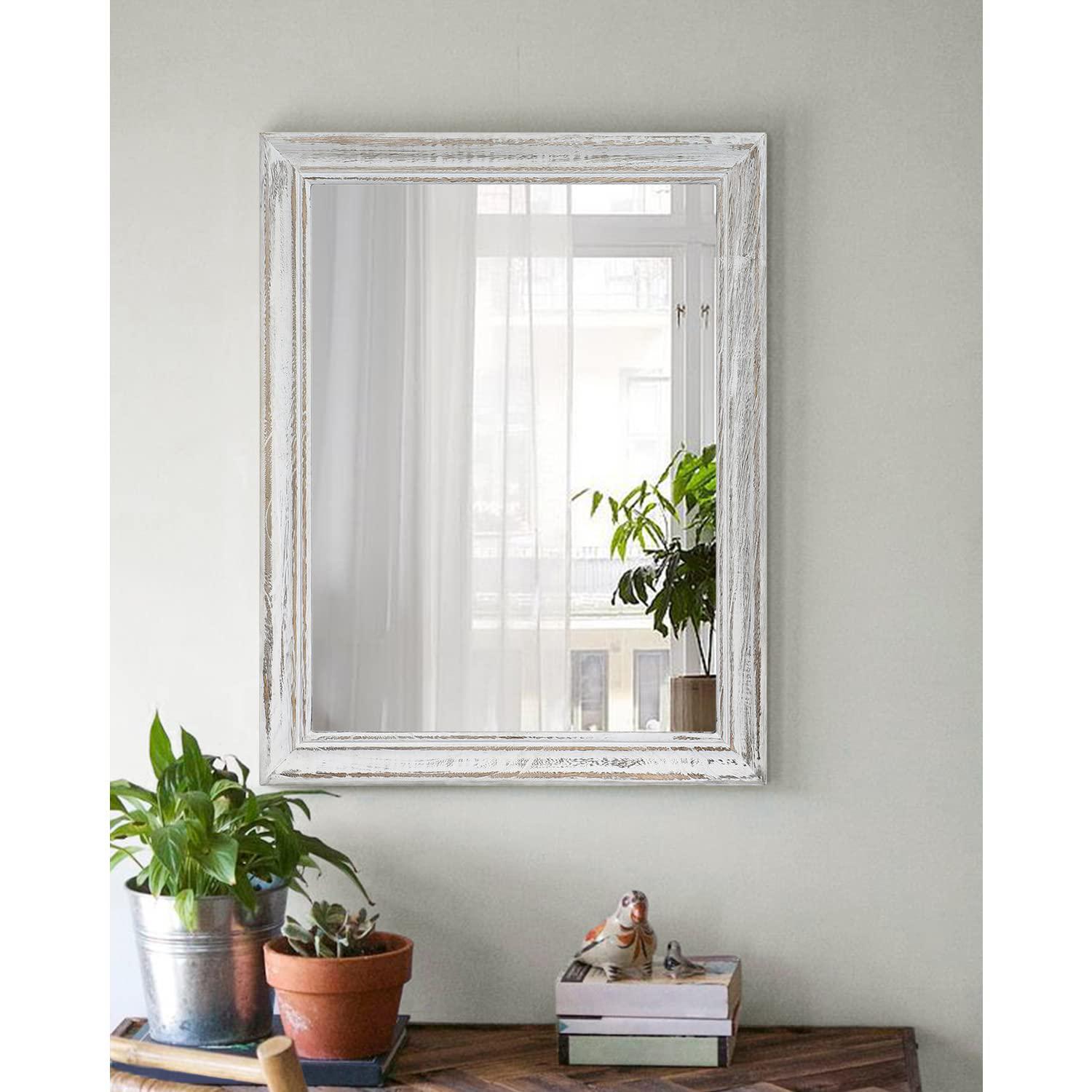 mwazzll wall mirror with rustic wood frame rectangle mirrors for wall decorative hanging mirror for bathroom bedroom farmhous