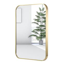 jenbely 22x30 inch gold bathroom mirror, brushed brass gold metal framed rectangular mirror with rounded corner, bathroom van
