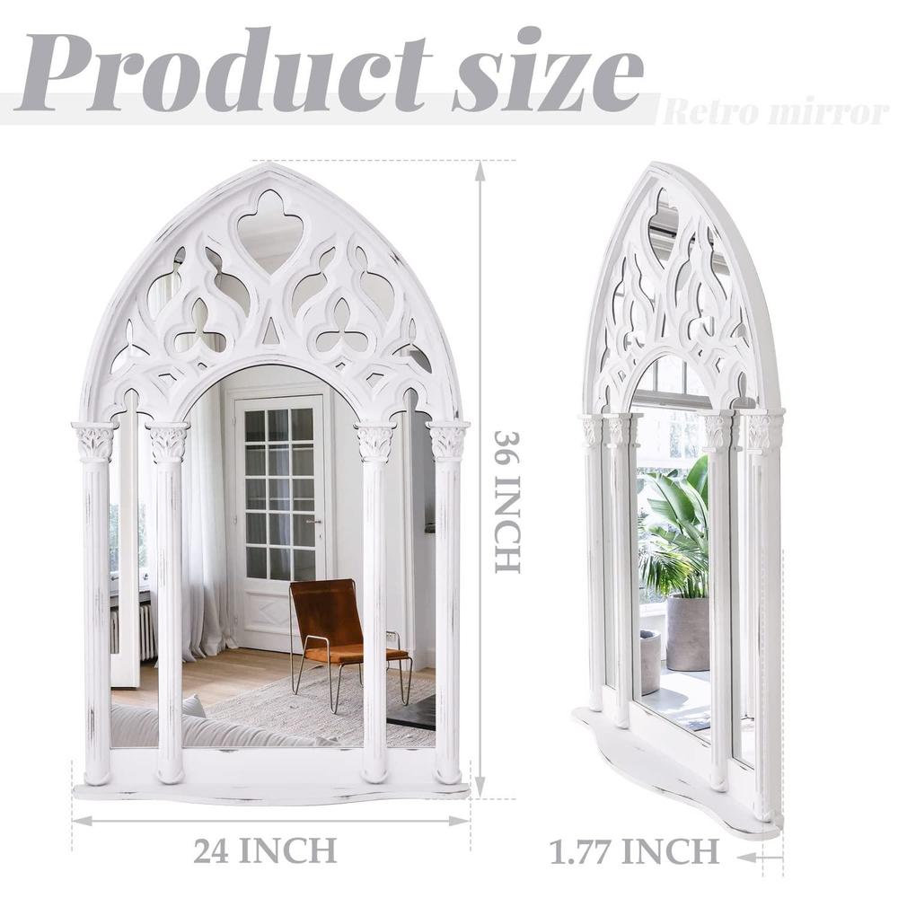 GLCS GLAUCUS arch window wall mirror for living room,white cathedral wooden decorative arch windowpane mirror large vintage farmhouse mirr